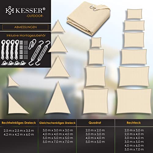 KESSER® Sonnensegel Sonnenschutz Windschutz | HDPE Gewebe | wasserabweisend & windabweisend | Quadrat 4x4m | 5-Fach quer vernäht robust & stabil Schattenspender Garten Balkon Terrasse Creme – Bild 7