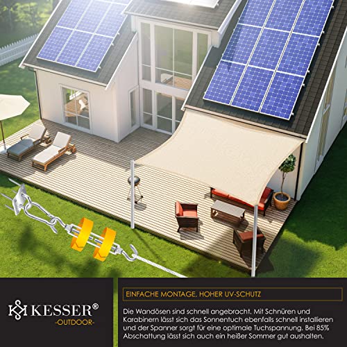 KESSER® Sonnensegel Sonnenschutz Windschutz | HDPE Gewebe | wasserabweisend & windabweisend | Quadrat 4x4m | 5-Fach quer vernäht robust & stabil Schattenspender Garten Balkon Terrasse Creme – Bild 8