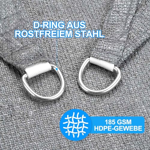 Sonnensegel 2.5x6m Rechteckig Sonnenschutz Atmungsaktives HDPE Sonnensegel UV Schutz 95% Sunsegel für Garten Balkon Terrasse Outdoor Camping Patio, Grau (Maßgeschneiderte Größen verfügbar) – Bild 2