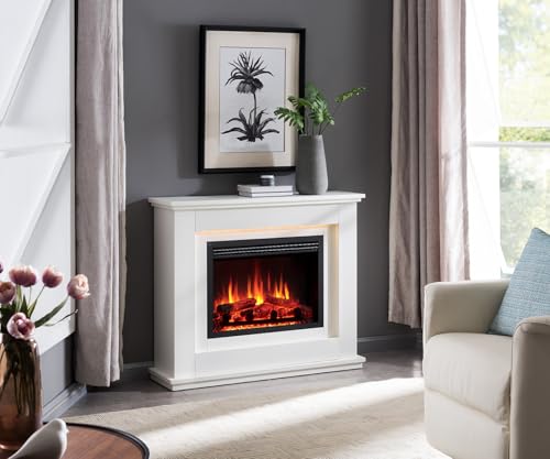 BALDERIA Baldur - Elektrokamin mit Heizung, weißer Standkamin mit App – Bild 2