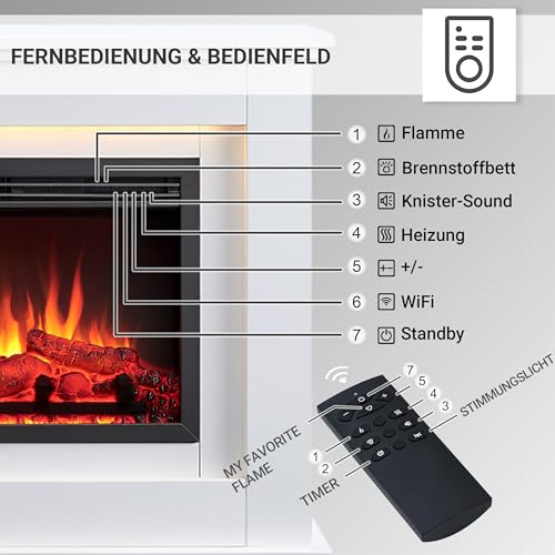 BALDERIA Baldur - Elektrokamin mit Heizung, weißer Standkamin mit App – Bild 5