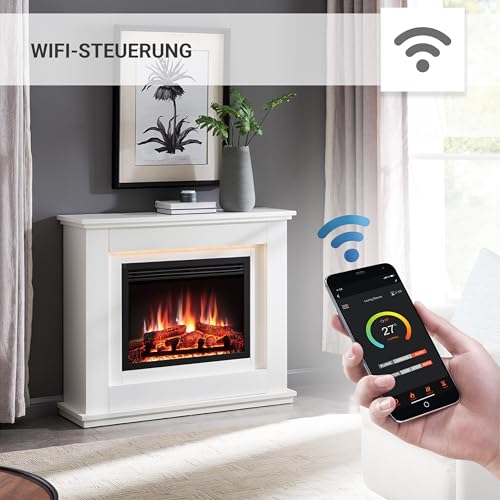 BALDERIA Baldur - Elektrokamin mit Heizung, weißer Standkamin mit App – Bild 7