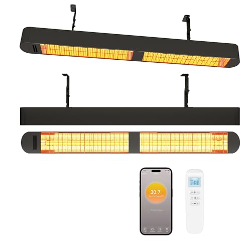 Byecold Infrarotheizung 1500W, Infrarot Heizstrahler mit Fernbedienung & WiFi APP, Wall-Mounted Hanging, Elektroheizung Wand & Deckenmontage, Innen & Außen, Terrasse, Balcony, Garten, Schwarz