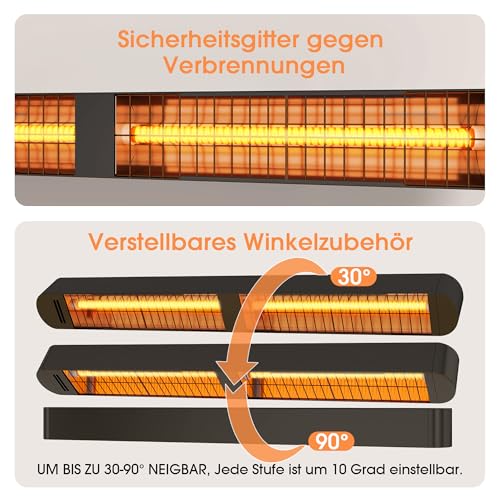 Byecold Infrarotheizung 1500W, Infrarot Heizstrahler mit Fernbedienung & WiFi APP, Wall-Mounted Hanging, Elektroheizung Wand & Deckenmontage, Innen & Außen, Terrasse, Balcony, Garten, Schwarz – Bild 4