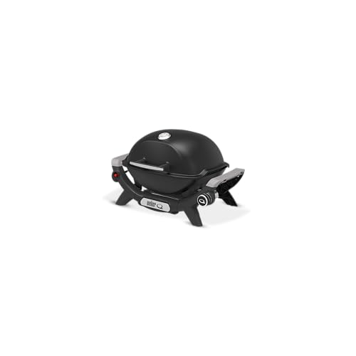 Weber Q 1100N Gasgrill/Tragbarer, leichter Grill für Camping, Terrassen und Balkone mit Hochleistungsbrenner, porzellanemaillierten Gussrosten und elektronischer Zündung, Mitternachtsschwarz