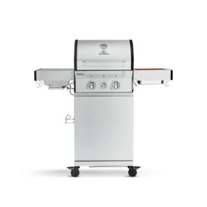 BURNHARD® Gasgrill 2-Brenner 900°C Infrarot-Keramikbrenner, Gusseisen-Grillrost, Edelstahl Grillwagen, klappbare Seitentische, Grillabdeckung – FRED Jr. Deluxe