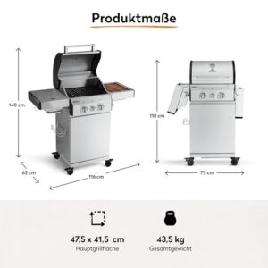 Alternative view of BURNHARD® Gasgrill 2-Brenner 900°C Infrarot-Keramikbrenner, Gusseisen-Grillrost, Edelstahl Grillwagen, klappbare Seitentische, Grillabdeckung – FRED Jr. Deluxe
