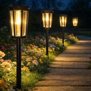 Solarlampen für Außen Garten, 6 Stück Moderne Solar Gartenleuchten für Außen, Auto Ein/Aus, IP65 Wassserdicht Solar Gartenlampen für Draußen Weg Garten Rasen Gehweg Terrasse Hof Gehweg, Warmweiß