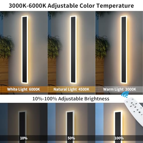 2 Stück 150CM Moderne Wandleuchte Aussen, 3000K-6000K 10%-100% Dimmbar Lange Wandleuchte Außen,IP65 Wasserdichte Wandlampe mit Fernbedienung für Eingangsbereich,Flur,Garage,Terrasse,Treppenhaus,Garten – Bild 3