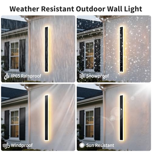 2 Stück 150CM Moderne Wandleuchte Aussen, 3000K-6000K 10%-100% Dimmbar Lange Wandleuchte Außen,IP65 Wasserdichte Wandlampe mit Fernbedienung für Eingangsbereich,Flur,Garage,Terrasse,Treppenhaus,Garten – Bild 4
