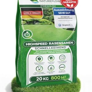 Rasensamen schnellkeimend Frühjahr 20kg 800qm - TEST SEHR GUT - Schnell wachsender Rasen Made in Germany - Premium Grassamen schnellkeimend - Rasensaat für sattgrünen Traumrasen - Rasensamen 20kg