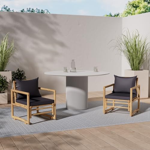 vidaXL 2X Gartenstuhl mit Kissen Gartensessel Gartenmöbel Stuhl Sessel Stühle Balkonstuhl Gartenstühle Terrassenstuhl Terrasse Bambus – Bild 2