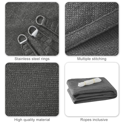 HAIKUS Sonnensegel 5x5 m Quadratisch, Premium HDPE UV Schutz Sonnenschutz Atmungsaktiv Wetterbeständig für Garten Balkon und Terrasse, inkl Befestigungsseile, Quadrat 5x5m Grau dunkle Graphit – Bild 3