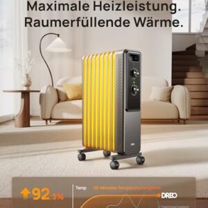 Alternative view of Dreo Ölgefüllter Radiator-Heizkörper mit 9 Rippen, 2000W Leiser Elektrischer Heizstrahler fürs Schlafzimmer, Überhitzungs- & Kippschutz, Einstellbares Thermostat, Kindersicherung, Energiesparend