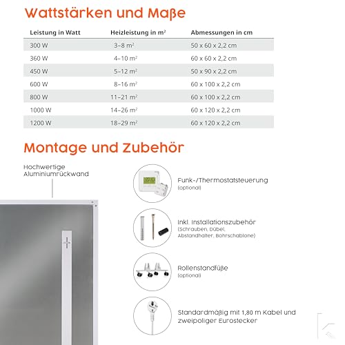 Könighaus Infrarotheizung - 600 Watt - zur Deckenmontage ✓ Infrarot Deckenheizung ✓ effiziente Elektroheizung ✓ mit TÜV/GS 5 Jahre Herstellergarantie ✓ Überhitzungsschutz – Bild 6