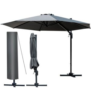 BRAST Alu Sonnenschirm Ampelschirm | Ø300cm Grau | TÜV geprüft | viele Modelle | Schützhülle | UV-Schutz 50 | wasserabweisend | drehbar & höhenverstellbar