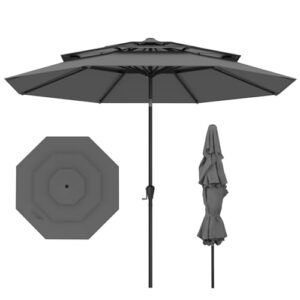 COSTWAY 3-stöckiger Sonnenschirm, 300 cm Gartenschirm windfest stabil, Terrassenschirm mit Kurbel, beidseitig um 30° knickbar, Balkonschirm belüftet, Marktschirm für Garten, Balkon (Anthrazit)