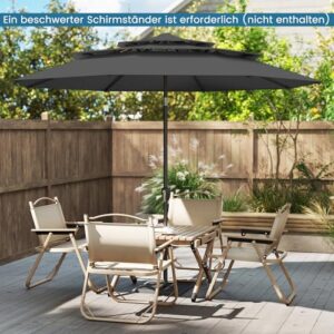 Alternative view of COSTWAY 3-stöckiger Sonnenschirm, 300 cm Gartenschirm windfest stabil, Terrassenschirm mit Kurbel, beidseitig um 30° knickbar, Balkonschirm belüftet, Marktschirm für Garten, Balkon (Anthrazit)