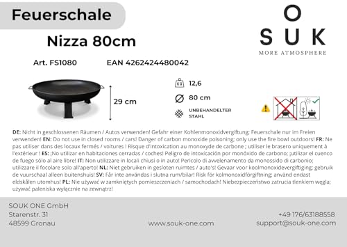 SOUK ONE Feuerschale Nizza 80 cm, Feuerschale - Feuerstelle für den Garten, Terrasse und Balkon, Feuertonne und Feuerkorb (Ø 80cm Nizza) – Bild 2