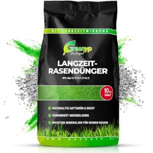 Greenyp Kompakt Langzeit Rasendünger Frühjahr I 20kg für 600m² I mit Langzeitwirkung & Depotwirkung für Frühjahr bis Spätsommer I verhindert Moosbildung I NPK Dünger Rasen Dünger