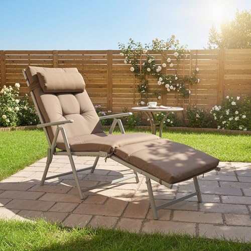 Outsunny Sonnenliege klappbar Strandliege mit Kopfkissen Sitzkissen Liegestuhl mit 7-Fach verstellbare Rückenlehne Gartenliege Relaxliege bis 165 kg belastbar, für Garten Urlaub Outdoor, Braun – Bild 9