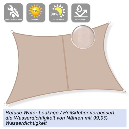 Sunnylaxx 4x4m Sonnensegel Quadrat, Wasserdicht Sonnenschutz Sunsegel Color Taupe, 95% UV-Schutz,für Außenbereich,Garten – Bild 2