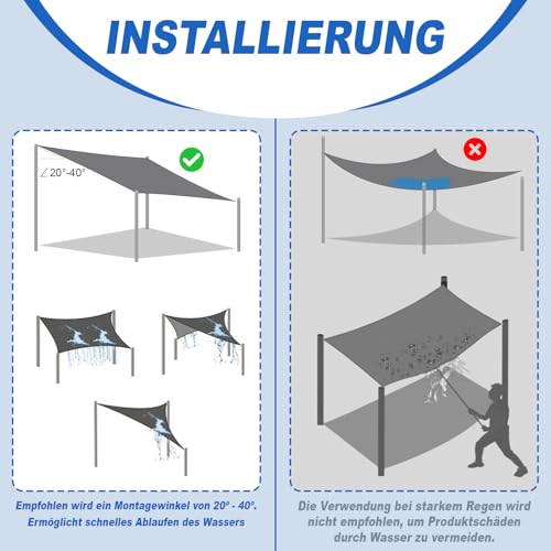 Sunnylaxx 4x4m Sonnensegel Quadrat, Wasserdicht Sonnenschutz Sunsegel Color Taupe, 95% UV-Schutz,für Außenbereich,Garten – Bild 6