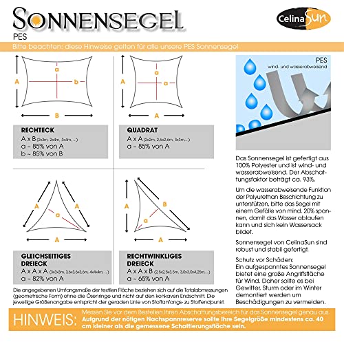 CelinaSun Sonnensegel inkl Befestigungsseile Premium PES wasserabweisend imprägniert Dreieck gleichseitig 5 x 5 x 5 m anthrazit – Bild 5