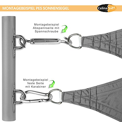 CelinaSun Sonnensegel inkl Befestigungsseile Premium PES wasserabweisend imprägniert Dreieck gleichseitig 5 x 5 x 5 m anthrazit – Bild 7