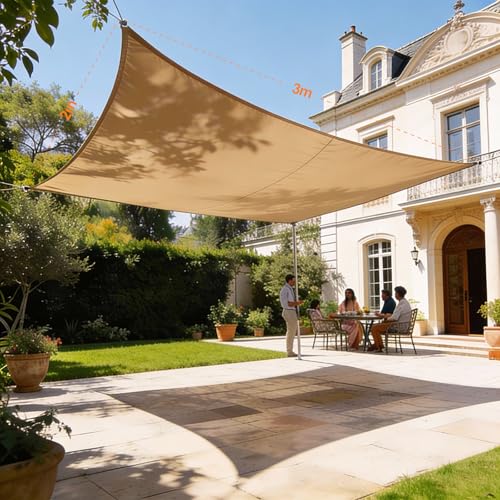 HAIKUS Sonnensegel Wasserdicht Rechteckig 5x5m Sonnenschutz Wasserabweisend 5x5 m Premium PES Polyester mit UV Schutz für Balkon Garten Terrasse Quadratisch Sand – Bild 9