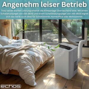 Alternative view of Echos® Mobile Klimaanlage 12.000 BTU mit Abluftschlauch WiFi & Fensterabdichtung Mobiles Klimagerät Leise ≤56dB App/WLAN Steuerung Fernbedienung 24h Timer 3in1 Luftkühler, Luftentfeuchter & Ventilator