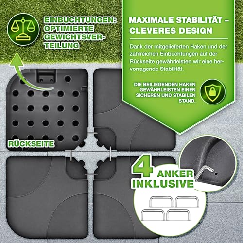 tillvex Sonnenschirmständer 60 Liter / 80 kg – 4-teilig für Ampelschirm inkl. Metallverbinder | Schirmgewicht befüllbar mit Wasser oder Sand | Schirmständer Ampelschirmständer wetterfest – Bild 5