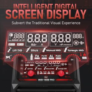 Alternative view of YESWELDER 185A MIG MAG Schutzgas Schweißgerät, Fülldraht MIG/Gas MIG/Spulenpistole MIG/Lift TIG/Stick 6 in 1 Multiprozess Aluminium MIG Schweißgerät 230V, LED Digitale Anzeige Synergische Kontrolle