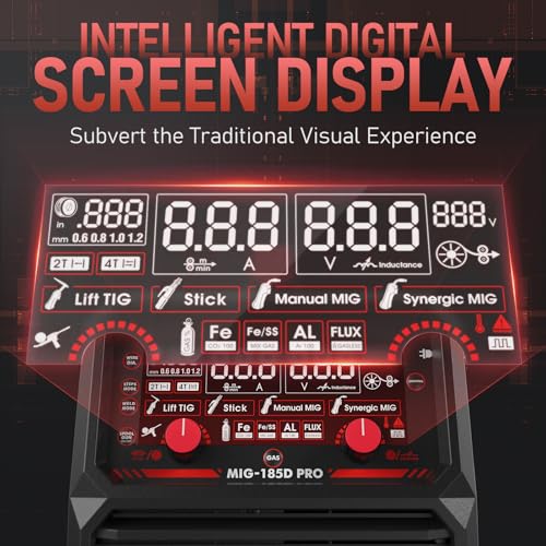 YESWELDER 185A MIG MAG Schutzgas Schweißgerät, Fülldraht MIG/Gas MIG/Spulenpistole MIG/Lift TIG/Stick 6 in 1 Multiprozess Aluminium MIG Schweißgerät 230V, LED Digitale Anzeige Synergische Kontrolle – Bild 2