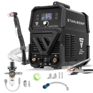 STAHLWERK Plasmaschneider CUT 60 P Digital – Plasmaschneidgerät mit 60 A, Schneidleistung bis 20 mm, Inverter Plasma Cutter mit HF-Pilotzündung, THC-Schnittstelle für CNC-Höhenregelung