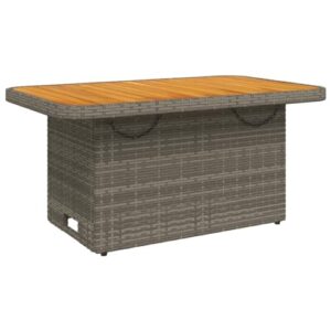 vidaXL Gartentisch, Outdoor Tisch mit Verstellbarer Tischplatte, Couchtisch mit Stahlrahmen, Esstisch Gartenmöbel, Grau Poly Rattan Akazienholz