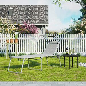 Alternative view of SONGMICS Sonnenliege mit Dach, Liegestuhl, Gartenliege, Aluminium, groß, 65 x 200 x 48 cm, bis 150 kg belastbar, Rückenlehne verstellbar, klappbar, Garten, Balkon, Terrasse, grau meliert GCB26TG