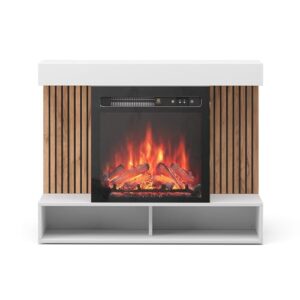 Vicco Elektrokamin Lynea, Weiß, 100 cm mit realistischem Flammeneffekt und Heizung 1800W, zur Wandmontage oder freistehend nutzbar