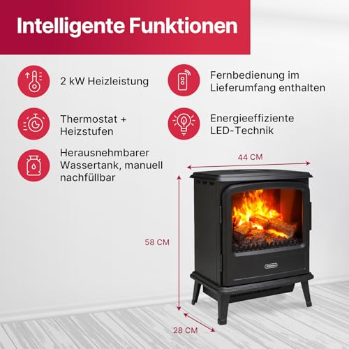 Dimplex Elektrokamin Evandale - Elektrokamin mit Heizung und Kaminfeuer - 1000W / 2000W - Wasserdampf Kamin - LED Optimyst 3D Flammeneffekt - Inklusive Fernbedienung - Black – Bild 7