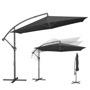SONGMICS Sonnenschirm, Ampelschirm 350 cm d, mit Ständer, Sonnenschutz Balkon, Balkonschirm, UV-Schutz UPF 50 , mit Kurbel zum Öffnen und Schließen, Terrasse, Garten, grau GPU117GZ01