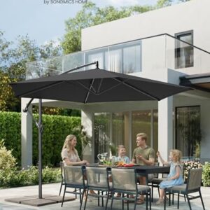 Alternative view of SONGMICS Sonnenschirm, Ampelschirm 350 cm d, mit Ständer, Sonnenschutz Balkon, Balkonschirm, UV-Schutz UPF 50 , mit Kurbel zum Öffnen und Schließen, Terrasse, Garten, grau GPU117GZ01