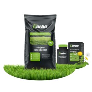 Turbogrün Rasendünger mit Unkrautvernichter, 250m²-Bundle, gesunder Rasen verdrängt Moos, Ideal für Frühjahr und Sommer, geeignet für Streuwagen, staubarmes Granulat, Rasen dünger