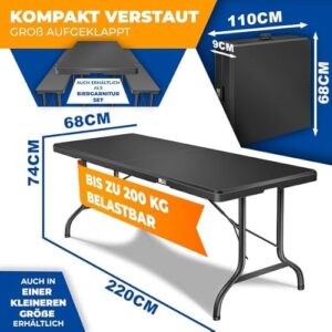 Alternative view of KESSER® Buffettisch Tisch klappbar Kunststoff 220x68 cm Campingtisch Partytisch Klapptisch Gartentisch für Garten, Terrasse und Balkon zusammenklappbar 6 Personen inkl. Cover & Tragegriff, Anthrazit