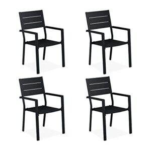 Relaxdays Gartenstuhl 4er Set, HBT 90 x 53,5 x 59 cm, Balkonstühle m. Armlehnen, Metall, Moderne Terrassenmöbel, schwarz