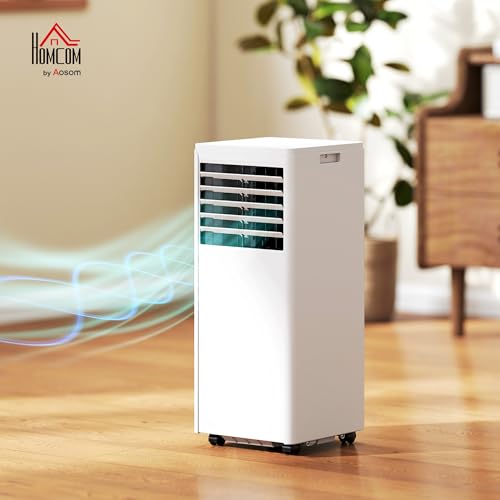 HOMCOM Mobiles Klimagerät mit Abluftschlauch 9000 BTU 1010W, 4-in-1 Mobile Klimaanlage Kühlen, Ventilieren, Entfeuchten, Schlafmodus, 24h-Timer, Fernbedienung, Fensterkit für Räume bis 30㎡ – Bild 2