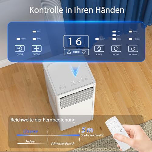HOMCOM Mobiles Klimagerät mit Abluftschlauch 9000 BTU 1010W, 4-in-1 Mobile Klimaanlage Kühlen, Ventilieren, Entfeuchten, Schlafmodus, 24h-Timer, Fernbedienung, Fensterkit für Räume bis 30㎡ – Bild 5