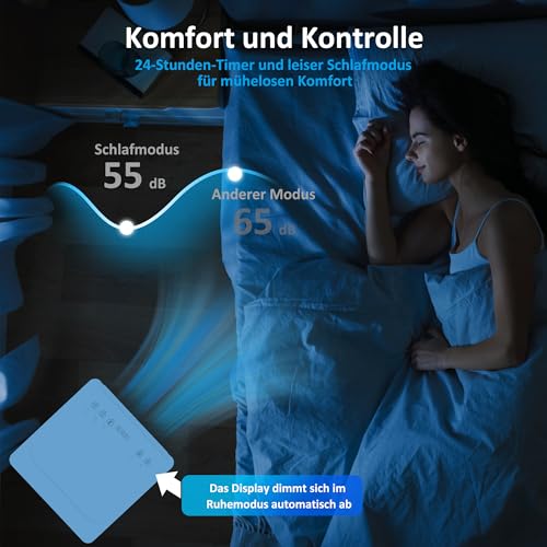 HOMCOM Mobiles Klimagerät mit Abluftschlauch 9000 BTU 1010W, 4-in-1 Mobile Klimaanlage Kühlen, Ventilieren, Entfeuchten, Schlafmodus, 24h-Timer, Fernbedienung, Fensterkit für Räume bis 30㎡ – Bild 6