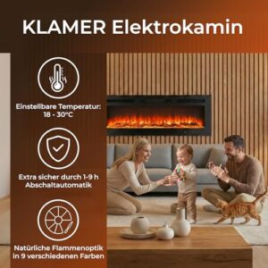 Alternative view of KLAMER Elektrokamin 1800W, Heizlüfter mit Thermostat 18–30°C, 9 Flammenfarben, Timer 1–8h, WiFi App & Fernbedienung, Elektroheizung bis 37m²