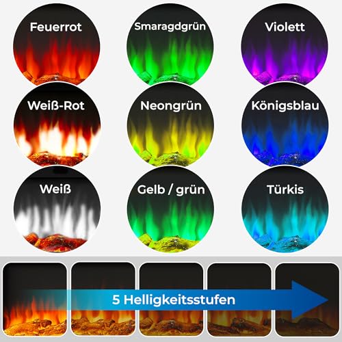 KLAMER Elektrokamin 1800W, Heizlüfter mit Thermostat 18–30°C, 9 Flammenfarben, Timer 1–8h, WiFi App & Fernbedienung, Elektroheizung bis 37m² – Bild 4