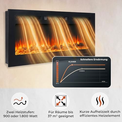KLAMER Elektrokamin 1800W, Heizlüfter mit Thermostat 18–30°C, 9 Flammenfarben, Timer 1–8h, WiFi App & Fernbedienung, Elektroheizung bis 37m² – Bild 6